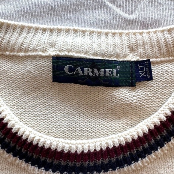 VTG 90s Carmel Mens XLT Ivory Embroidered Textured Sweater Golf Grandpa Dad‎ USA - Picture 4 of 12